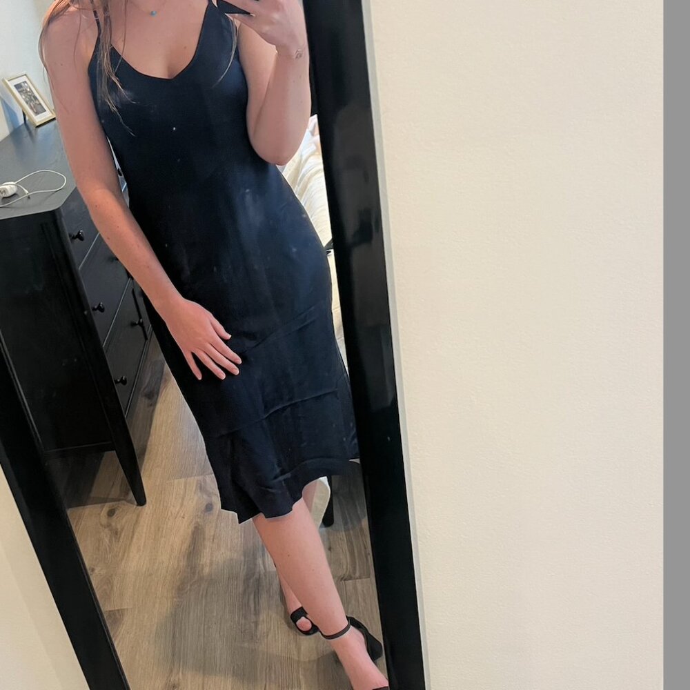 Quince 100% Washable Silk Slip Dress - Navy - Picture 3 of 3